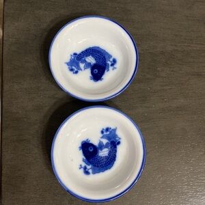 Vintage (2) Chinese Blue & White Porcelain Services  Koi Fish Sm dipping Bowl